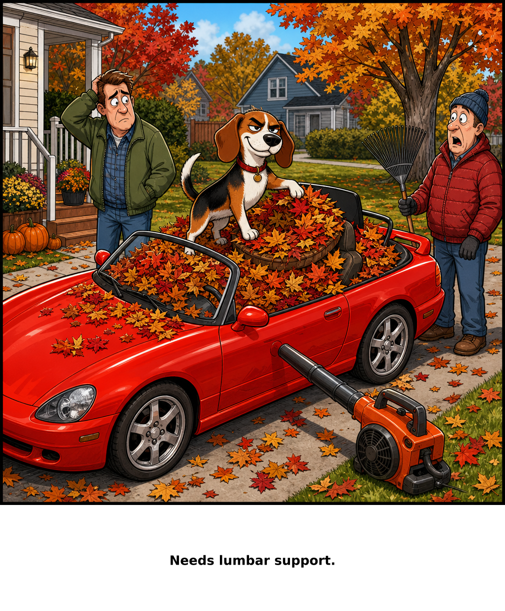 Daily Evil Beagle cartoon for September 18, 2026: When did your car start nesting?