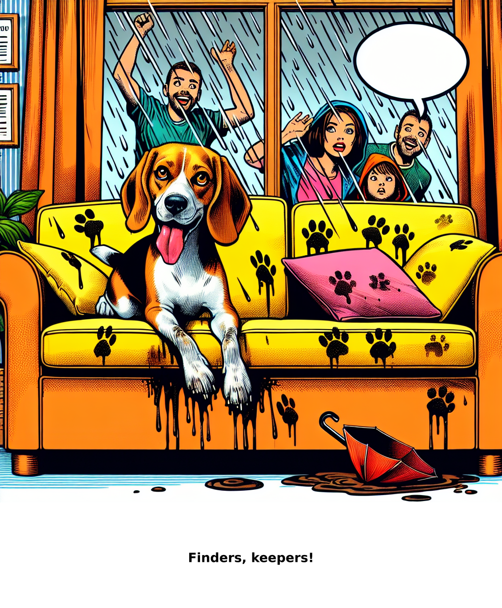 Daily Evil Beagle cartoon for May 10, 2026: Rufus thinks, "Finders, keepers!"