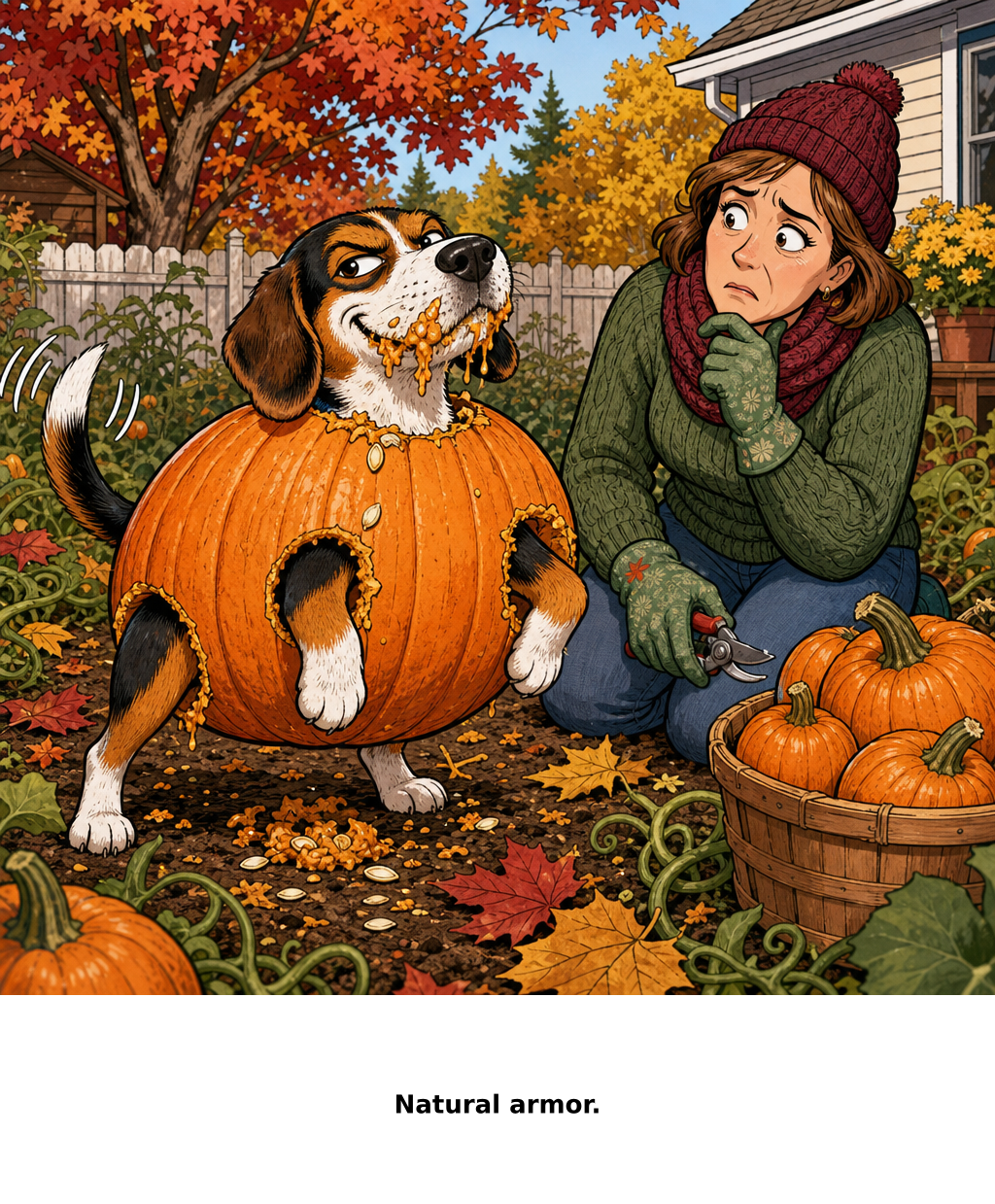 Daily Evil Beagle cartoon for September 5, 2026: Do I harvest him or call the vet?