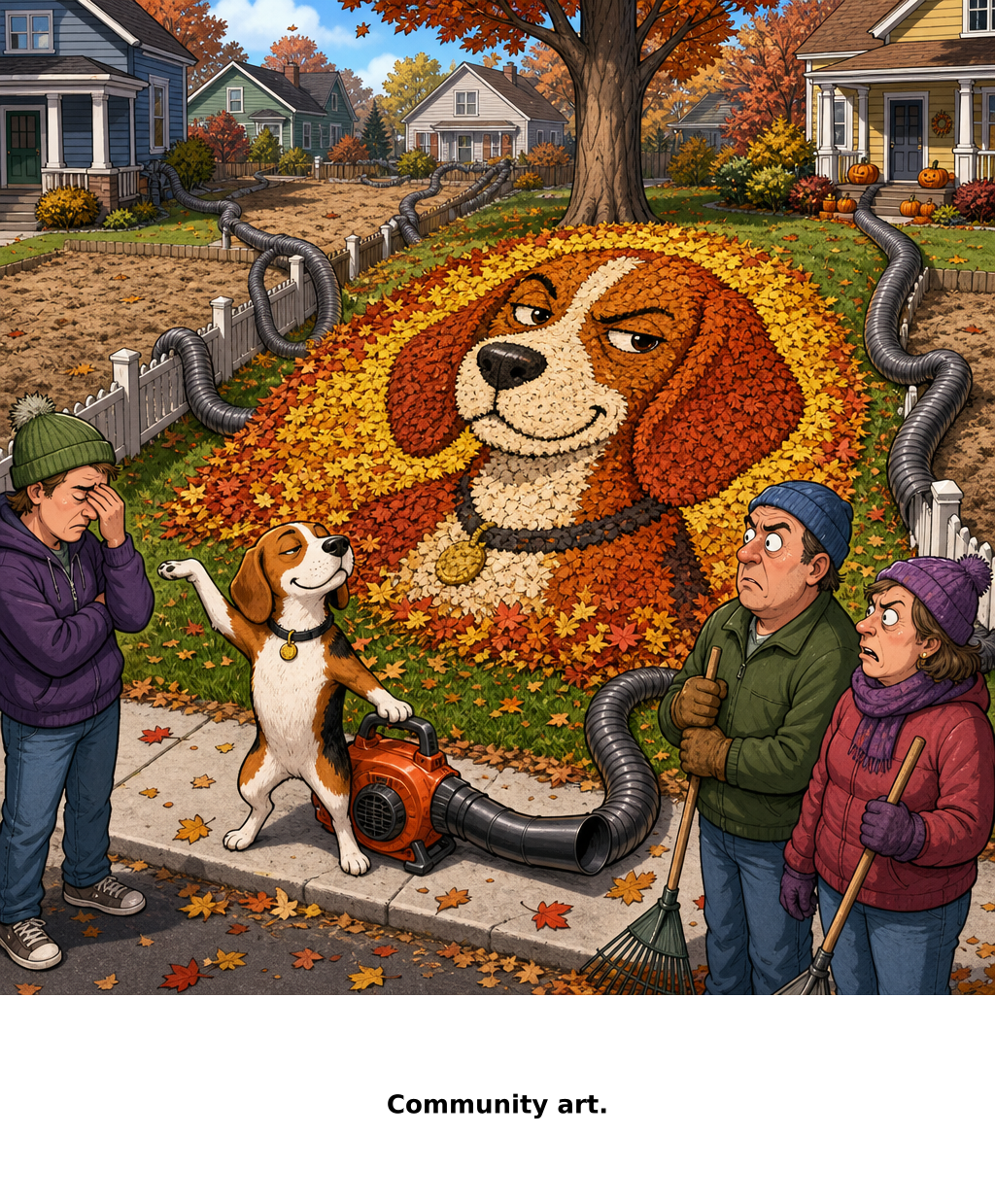 Daily Evil Beagle cartoon for September 15, 2026: Every yard contributed to the self-portrait.