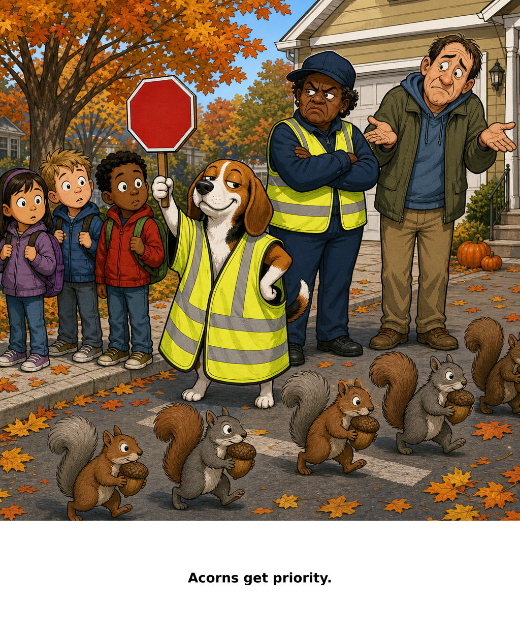 Daily Evil Beagle cartoon for October 22, 2026: I don't mind the impersonation. I mind being reassigned to squirrels.