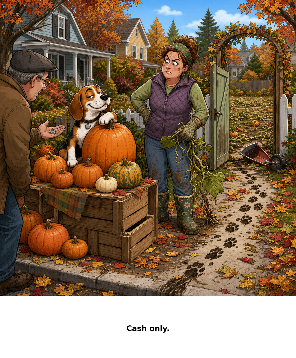 Daily Evil Beagle cartoon for October 28, 2026: I recognized our garden when he offered me the family discount.