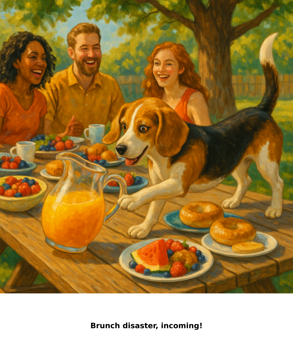 Daily Evil Beagle cartoon for June 28, 2026: Rufus thinks, "Brunch disaster, incoming!"