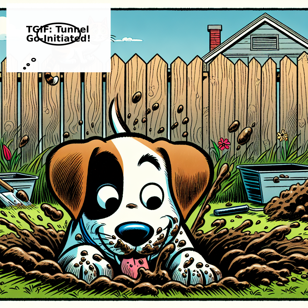 Daily Evil Beagle cartoon for April 24, 2026: Rufus thinks, "TGIF: Tunnel Go-Initiated!"